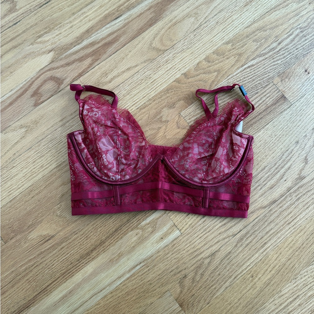 Red bra sexy mesh strappy bra top 34D